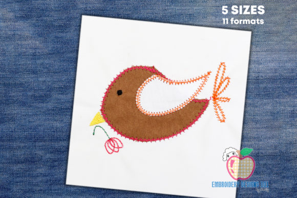 Charming Cartoon Bird Holding a Leaf Applique