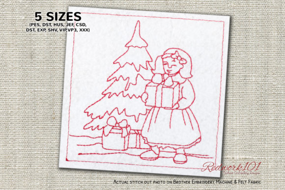 Charming Girl with Christmas Gift Lineart Design