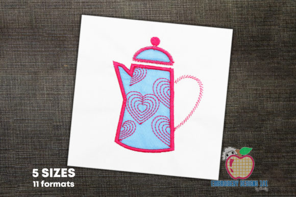Charming Pink Coffee Pot for Holiday Embroidery