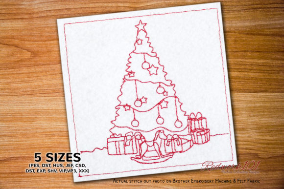 Christmas Celebrations Tree Redwork Embroidery