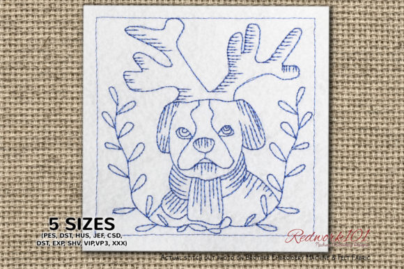 Christmas Reindeer Dress Dog Redwork