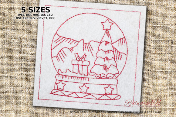 Christmas Tree in SnowGlobe Redwork Review