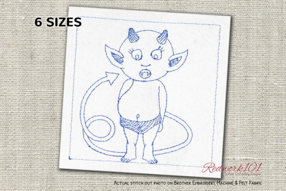 Cute Confused Devil: A Charming Halloween Embroidery