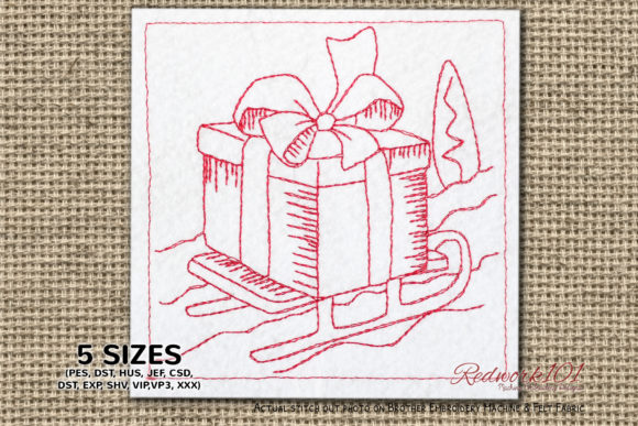 Sleigh Holding a Gift Embroidery Design